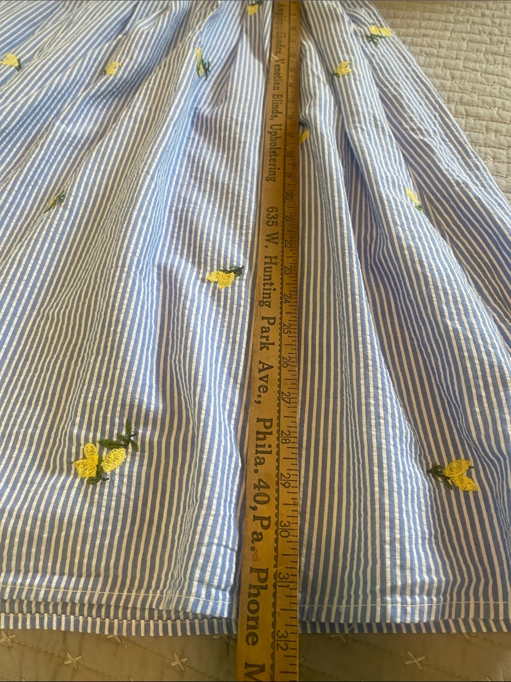 Blue & White Striped A-Line Midi Skirt with Yellow Floral Embroidery - Picture 5 of 6